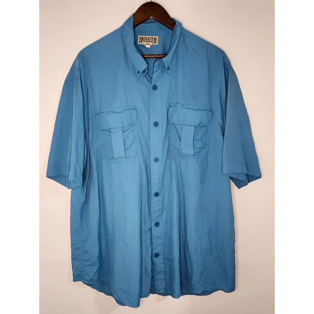 DULUTH 100% RAYON SHORT SLEEVE BUTTON DOWN‎ SHIRT SIZE XL BLUE - Picture 3 of 12